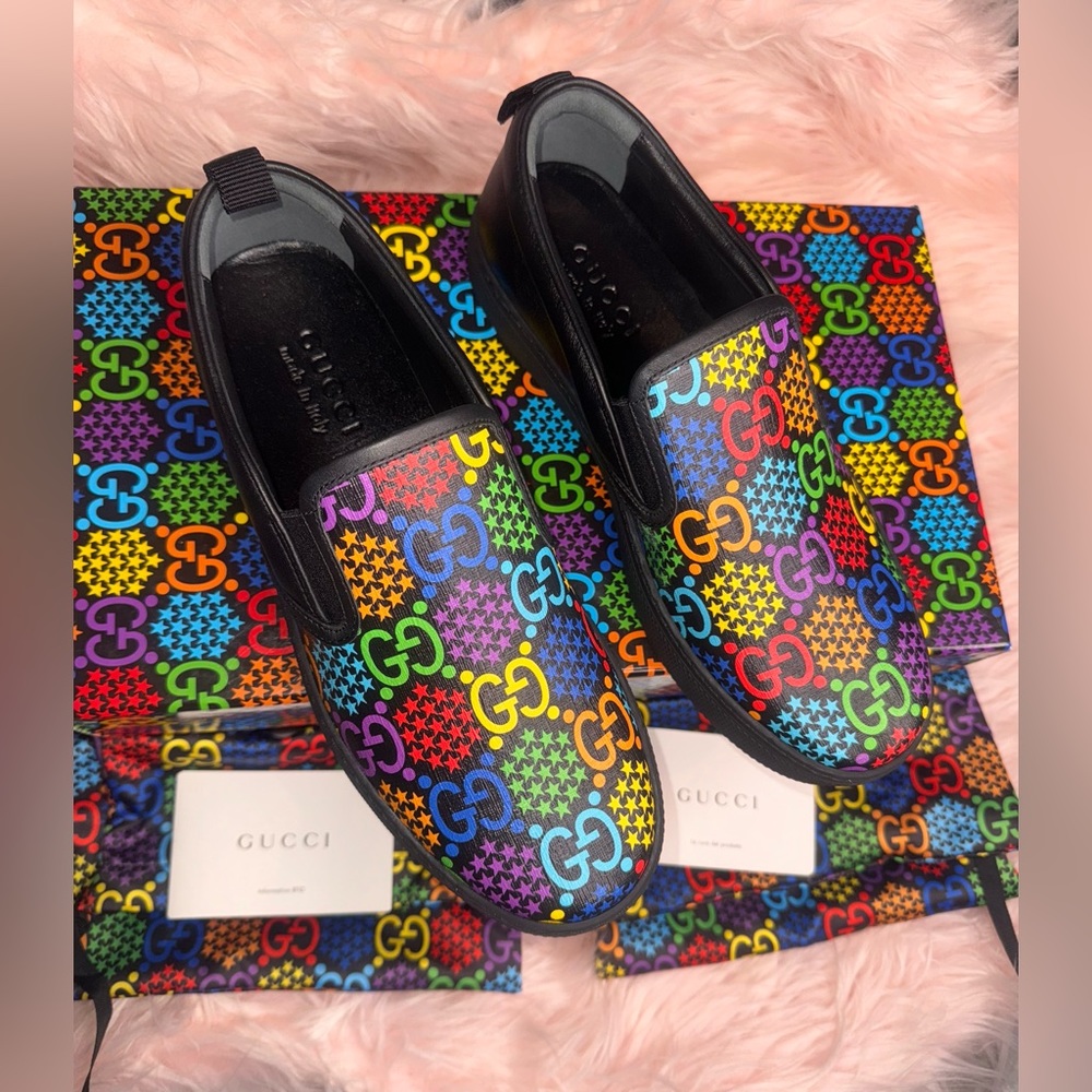 Gucci Psychedelic GG Star Rainbow Leather Slip-On Sneaker